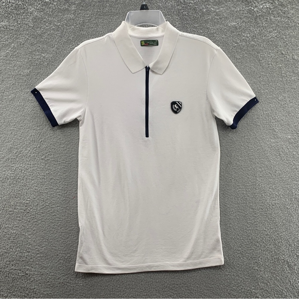 Bench One Fine Day Men’s White Navy Blue Logo Short Sleeve Polo Shirt Tee Size M